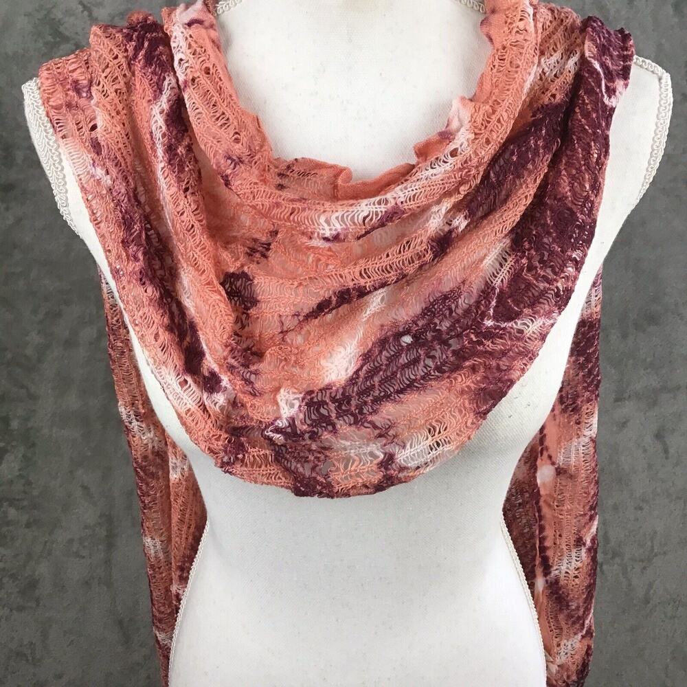 Collection 18 Women’s Rose Quartz Tie Dye Scarf Fringe Wrap 12x80 NWT